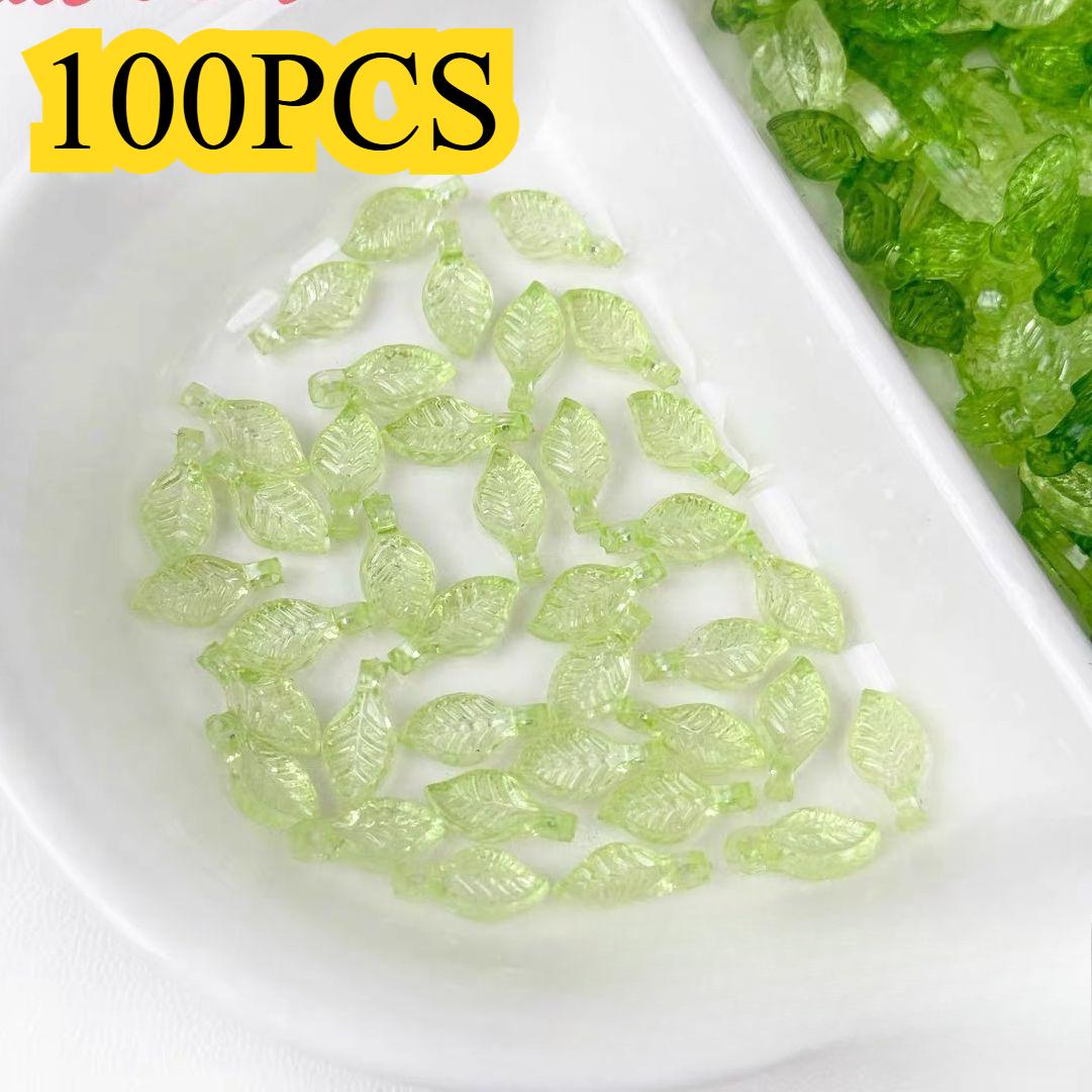 

100pcs Acrylic Green Small Leaves DIY Craft Decoration for Jewelry Making Bracelet Necklace Approximately 5*10.5mm with hole светло-зеленый