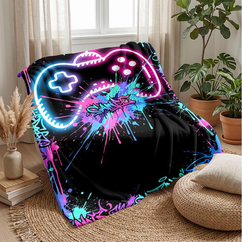 Neon Game Controller Theme blanket Lightweight Warm Flannel Blanket Decorative Throw Blanket for Home Decoration