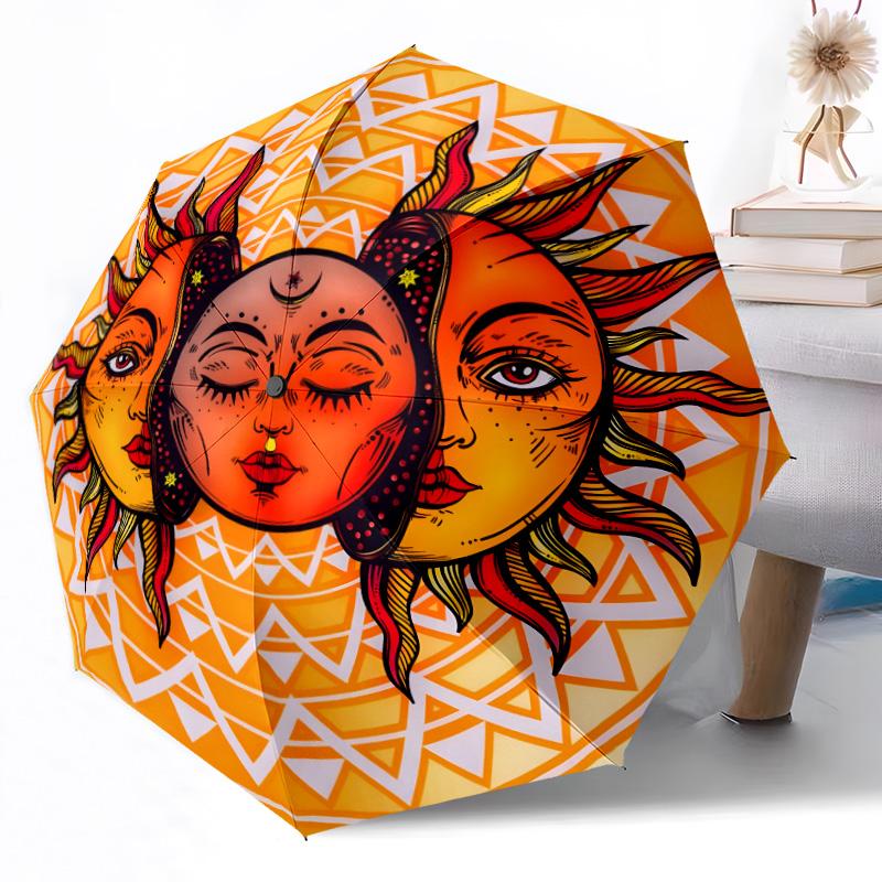 Moon and Sun Automatic Umbrella Folding Umbrella with 8 Ribs Weight for Women/Men Outdoor Accessory