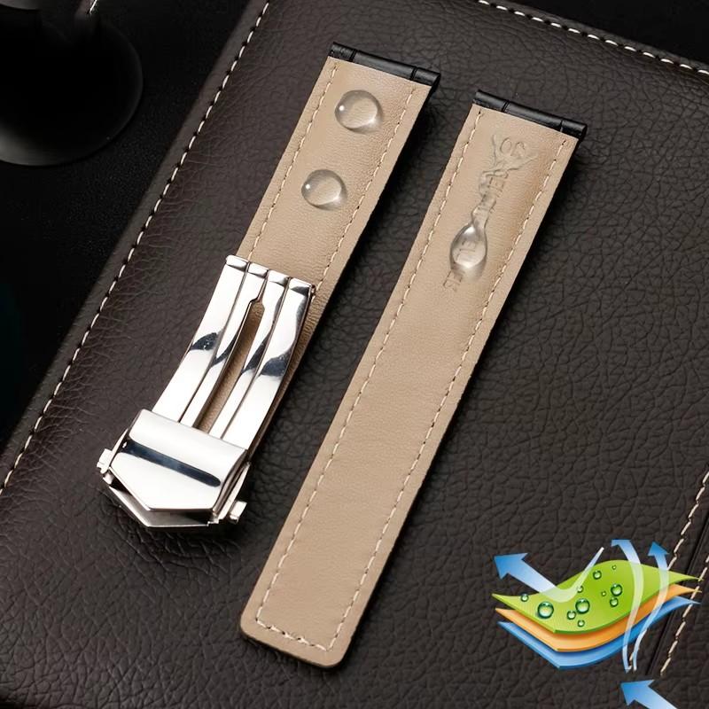 20mm 22mm 24mm Genuine Leather Watchbands for Tag Heuer Series Elastic Waterproof Cowhide Strap Folding Buckle