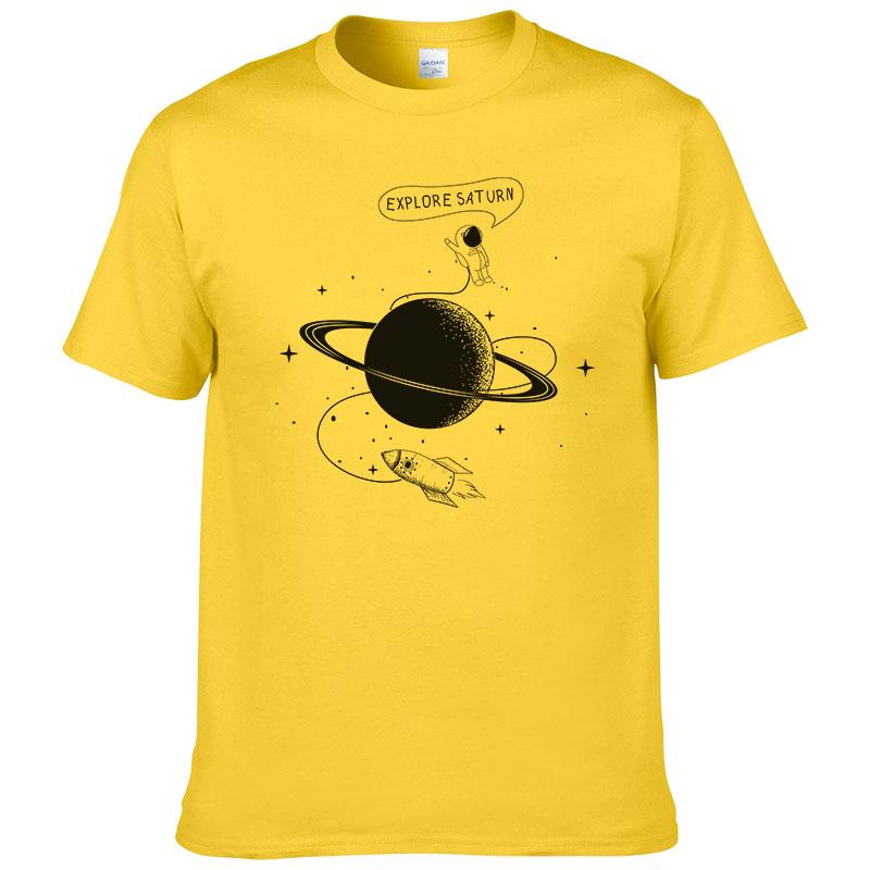 Astronaut Erkunde Saturn T-Shirt Herren Sommer Kurzarm Mode T-Shirt Baumwolle Coole T-Shirts Tops Markenkleidung #226