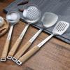 Wooden Handle Wok Spatula 304 Stainless steel spatula cooking Utensils spoon long handle Large Size turner Fried Steak Shovel