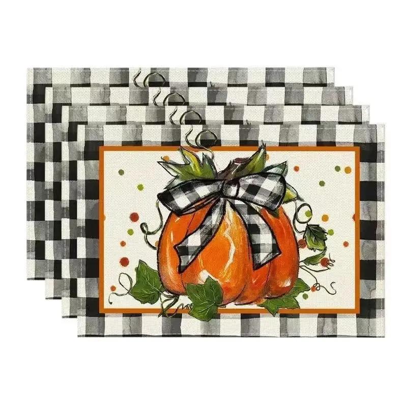 1PC Fall Pumpkin Placemats for Dining Table Autumn Thanksgiving Seasonal Holiday Decoration Rustic Washable Table Mats