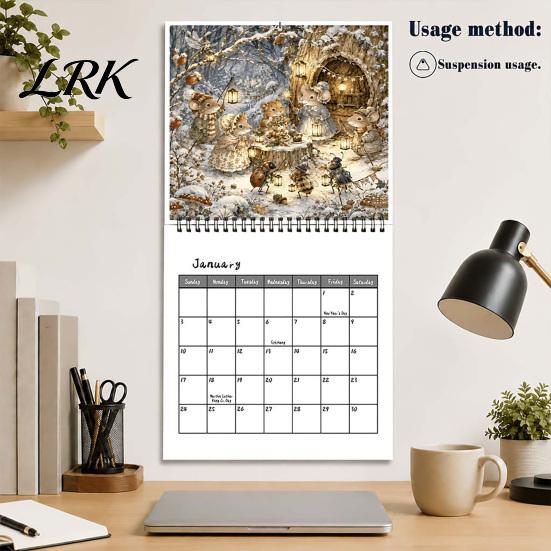 Thick Paper Monthly Organizer 2027 Brambly Hedge Wall Calendar, 12 Month Hanging Planner with Vintage Coated Display Forest Mouse Mushroom Watercolor