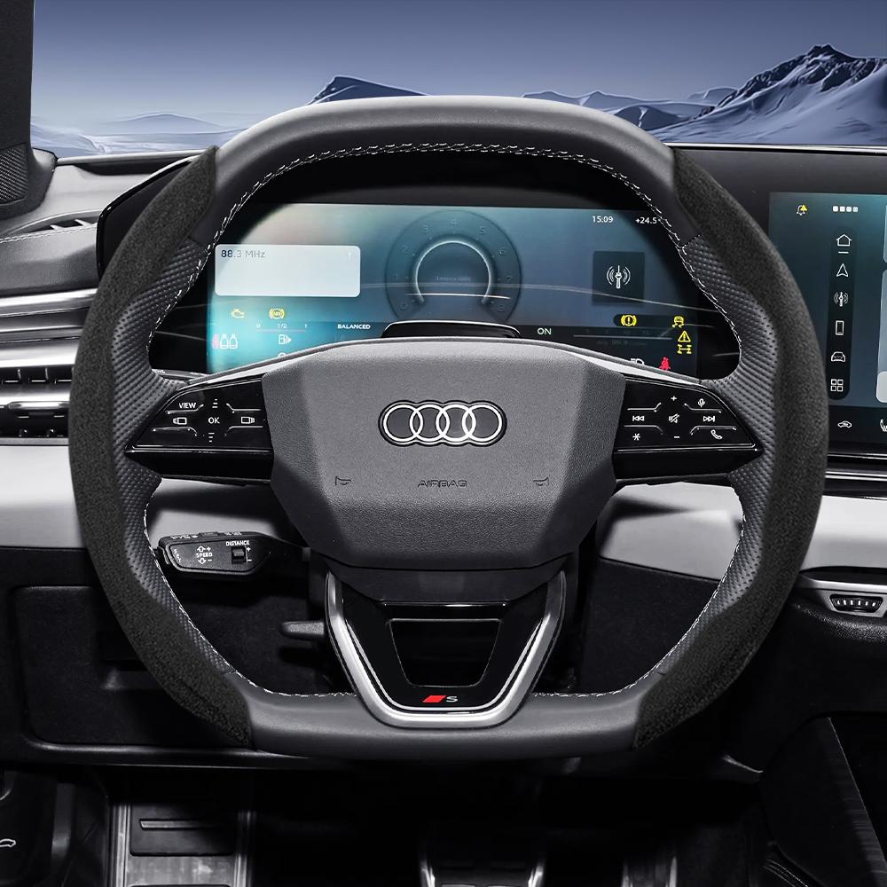 Suitable For  qwe12 Sports Suede Steering Wheel Cover, Split Snap-On Anti-Slip Style, Compatible with Models Such as Q5, Q3, A4,