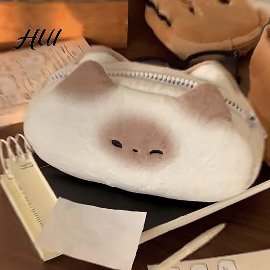 Spacious Stationery Organizer Cute Cat Pencil Case Large Capacity Pouch Toast Shape Slice Bag Smooth Zipper Closure Multipurpose for School