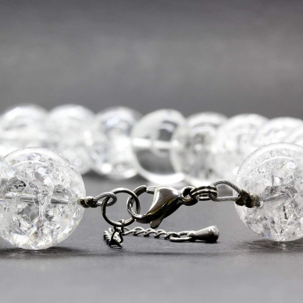 Crack Crystal 18mm Uncarved Four Divine Beasts Crystal Natural Stone Prayer Bead Necklace 578 [Sekki] Men's