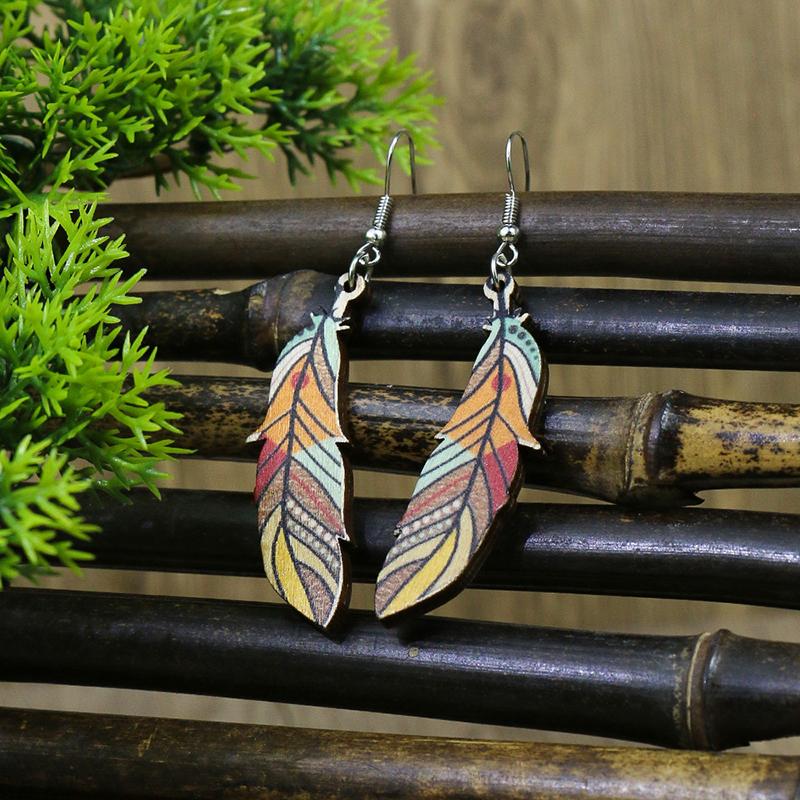Ethnic Vintage Bohemian Drop Danlge Women's Earrings Bead Wooden Tassel Round Geometric Flower Leaf Long Boho Earrings Zircon