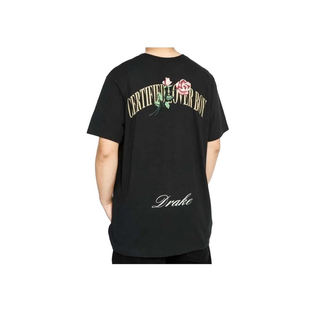 Nike X Drake Certified Lover Boy Rose Letter Print Crew Neck Short Sleeve T-Shirt Unisex Tops Black CLBBLKT-001