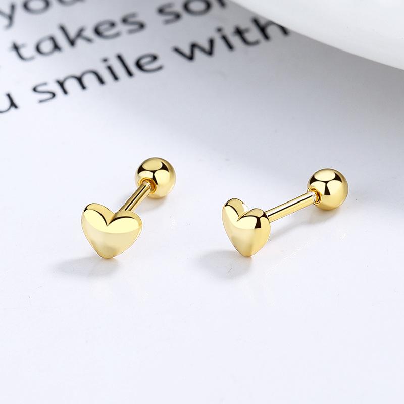 

925 Sterling Silver Heart Screw Stud Earrings for Women - Simple Elegant Shiny Jewelry Gift золотой