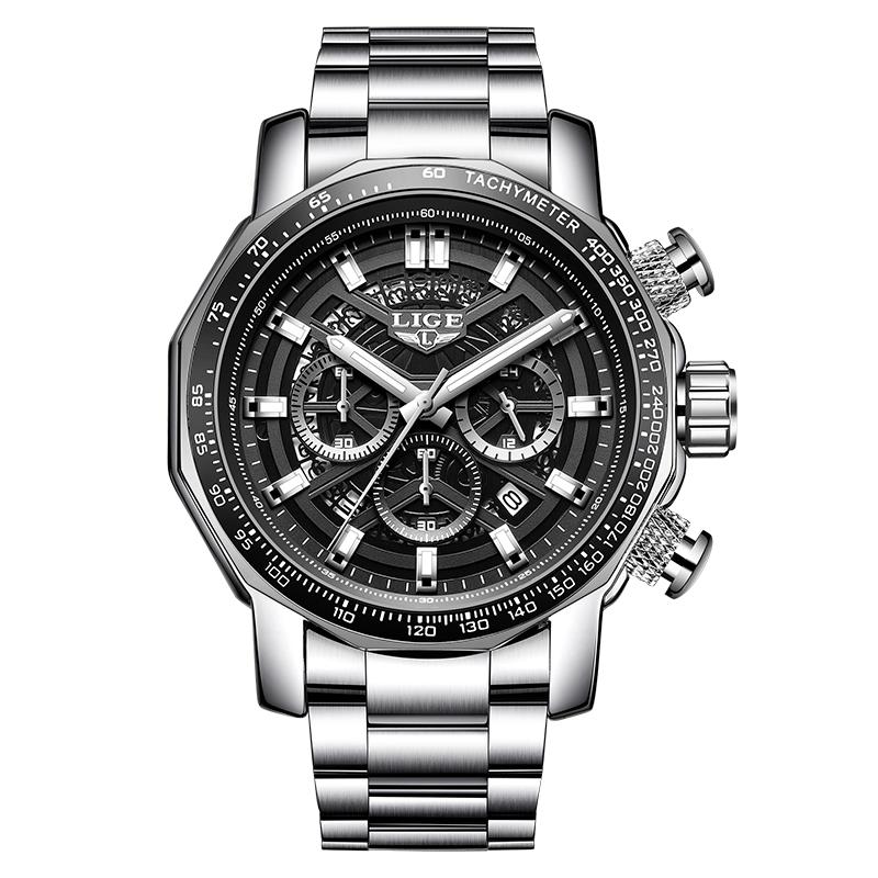 LIGE Top Luxury Men Watch Military Fashion Quartz Wristwatches Waterproof Luminous Chronograph Men Quartz Watches