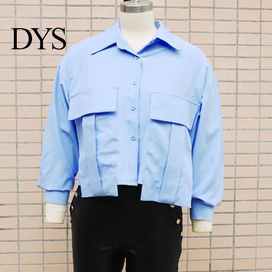 Multi-button Top Women Summer Shirt Lapel Long Sleeve Tops Basic Casual Commuting Style Cropped Single Breasted Flap Pockets Comfortable Long-sleeve