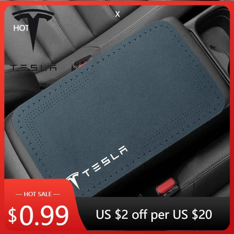 Car Sticker 2025 New Tesla 1Pcs Car Armrest Pad Auto Storage Box Cover Protective Mat For Tesla Model 3 S X Y Roadster SpaceX In