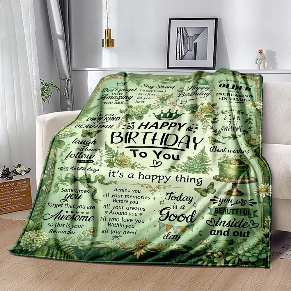 Happy Birthday Wishes Blanket Warmthful Decor Perfect for Couch Sofa Chair All-Season Use Modern Ideal Gift For Birthday Valentine'S Day