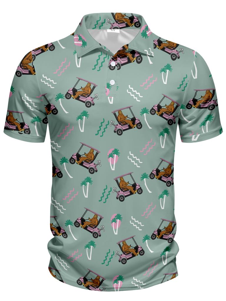 Printed Design – Not Textured Men's Vintage Gorilla Print Short Sleeve T-Shirt - Lightweight Polyester, Summer Golf and Tennis Tee, Fun Animal Design,
