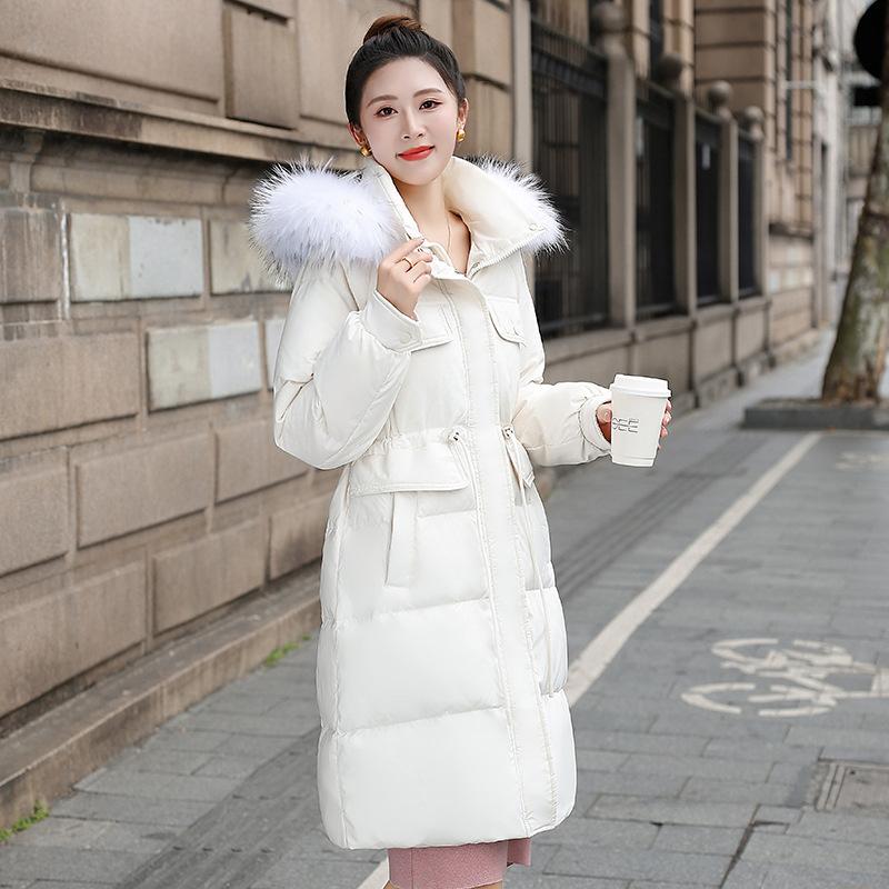 High-end hooded down jacket women's medium and long winter waist slim and thin fox fur collar white duck down jacket
