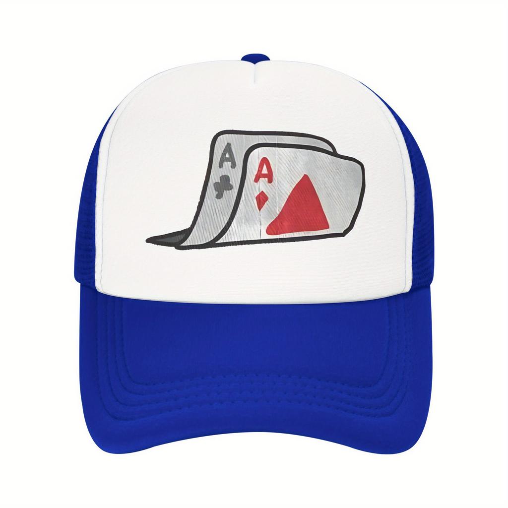 Double Ace Playing Cards Trucker Hat Mesh Back Breathable Adjustable Baseball Cap Casual Unisex Headwear