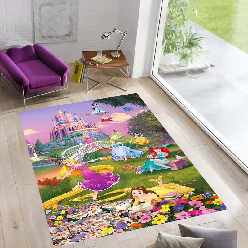 Multiple styles of Disney princess-themed rugs: Dreamy party rugs, large-area non-slip, washable mats, suitable for playrooms,