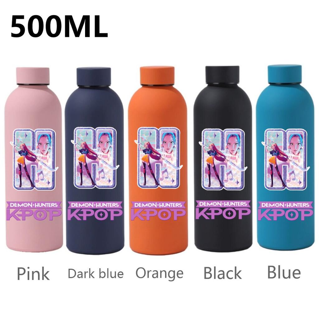 500ML KPop Demon Hunters Sport Leak Proof Stainless Steel Insulated Mug Water Cup Letter Number Cartoon Print Birthday Gifts