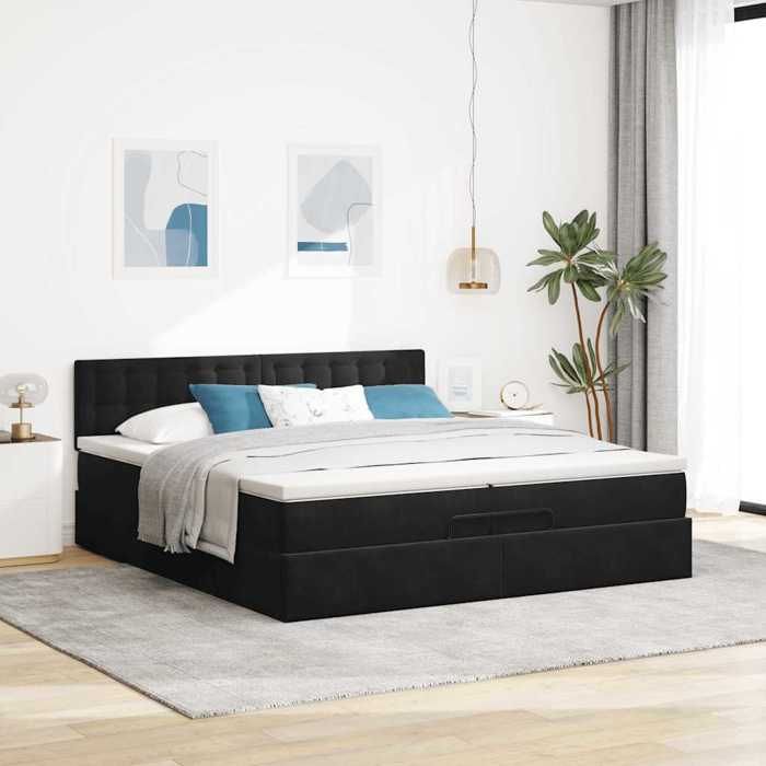 VidaXL Ottoman Bed Frame with Mattress Black 200x200 Cm Velvet 3311941