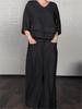 Women's V-Neck 3/4 Sleeve Top with Wide Leg Pants Set, Casual Loose Fit Outfit, Pocket Details
