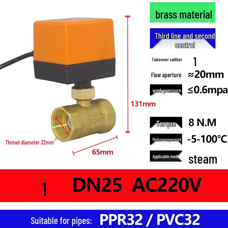 Electric Copper Ball Valve, Two/Three-Way Control, for 220V, 12V, 24V Systems - Ideal for AC, Fan Coil, Solar Applications, 4-Point Connection