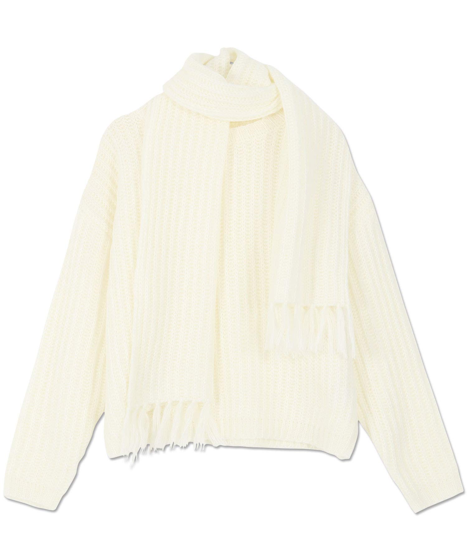 

Kobe Lettuce Mohair Touch Knit Top with Scarf Free Size Ivory [C5007] слоновая кость