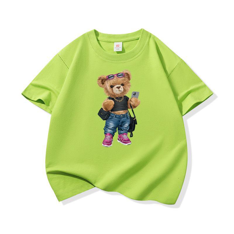 Trendy Girl Bear With Sunglasses Graphic Tee Kids 100 Cotton Crew Neck Casual T Shirt Short Sleeve Muticolor Top For Girls Boys