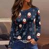 Women's Fashion Casual Slit Hem Round Neck Long Sleeve Loose Christmas Printed T-Shirt Ladies Top