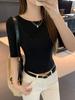 Black Sexy Hollowed-out Backless Lace-up Short-sleeved T-shirt for Women's Autumn Slim-fitting and Thin Babes