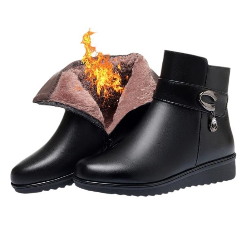 Cotton Boots for Women, Thickened and Fleece Flat Ankle Boots, Soft-soled, Anti-slip and Warm Cotton Shoes
