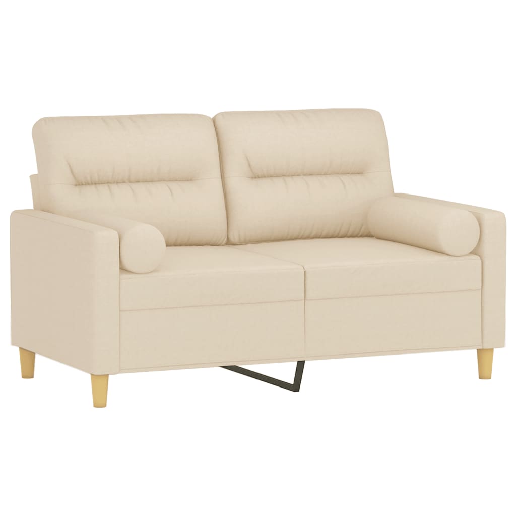2 Seater Sofa with Decorative Cushions Cream 120 Cm Fabric