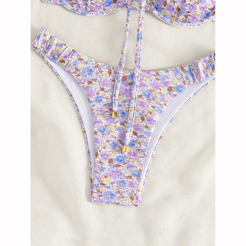 Maillot de bain deux pièces pour femme, push-up, sexy, imprimé, uni