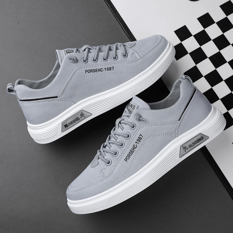 Simple Solid-Color Canvas Shoes, Student Little White Shoes, Daily Breathable One-Pedal Lace-Up-Free Sports Board Shoes, Men'S Shoes