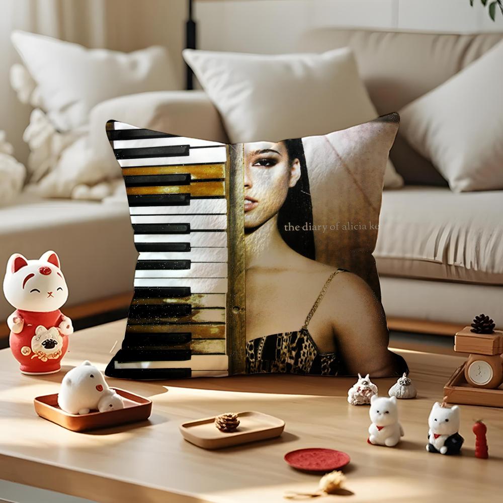 Alicia Keys Album Cushion Cover Anti-dustmite Pillowcase Invisible Zipper Silky Short Plush Sofa Cushion Cover