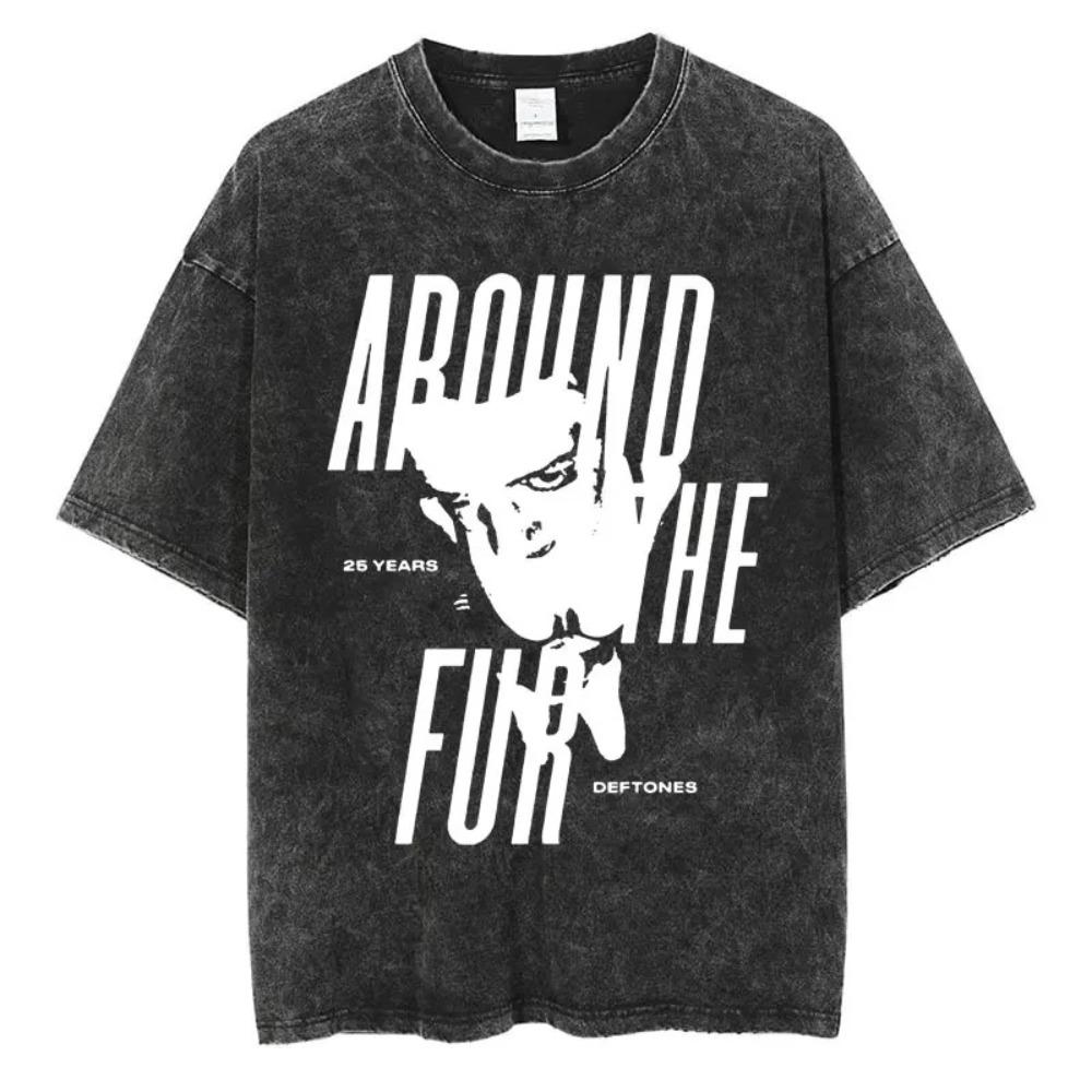 

Deftones Around the Fur 25-летие Винтажная стирка Оверсайз Футболка, Унисекс Альтернативный Металл Фанат Уличная Одежда Футболка, 100% Хлопок Повседневная Короткая L
