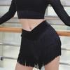 Latin Dance Practice Skirt With Detachable Fringe Hip Scarf Stretch Polyester Stage Performances Outfit For Women