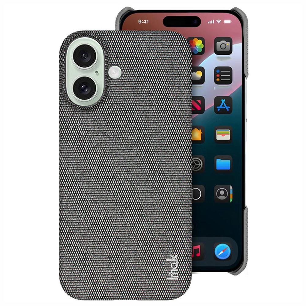 

IMAK Ruiyi Series for iPhone 16 Case Fabric Texture Leather+PC Phone Back Cover Dark Grey