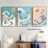 Retro Japanese Cartoons Animals Illustration Poster Wave Panda Cat Penguin Cute Animals Prints Kids Room Nursery Room Canvas Art