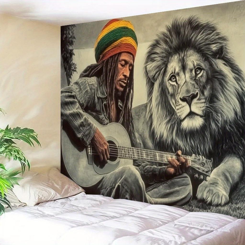 2D Flat 1-piece Lion Reggae Pattern with a Jamaican Background Suitable for Living Room Bedroom and Office.