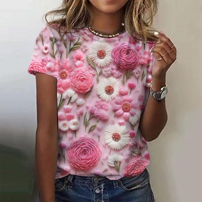 New Colorful Flower Women's T-Shirts Floral 3D Print Summer O-Neck Short Sleeves T Shirt Y2k Harajuku Tees Tops Female Clothing