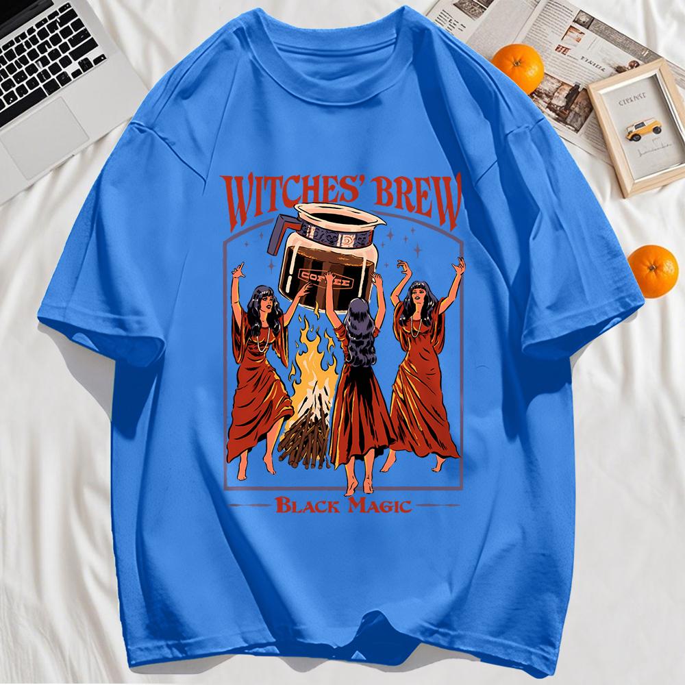 Witches Brew Black Magic Print Retro Top Unisex Cotton Hip Hop Tshirts Summer Comfortable T Shirt Loose Sport Clothes