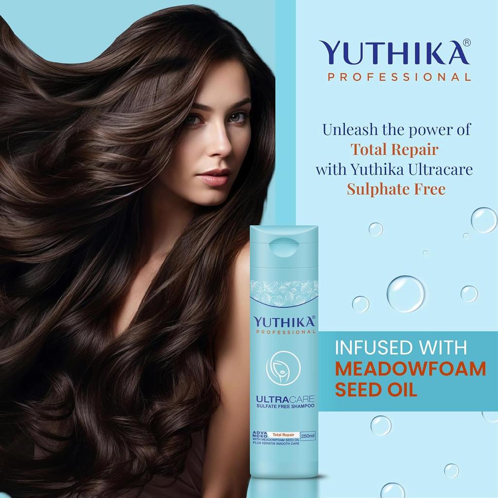 Yuthika Professional Ultracare Sulfate Free Shampoo 250 ml for Damaged, Dry & Frizzy Hair Daily Use