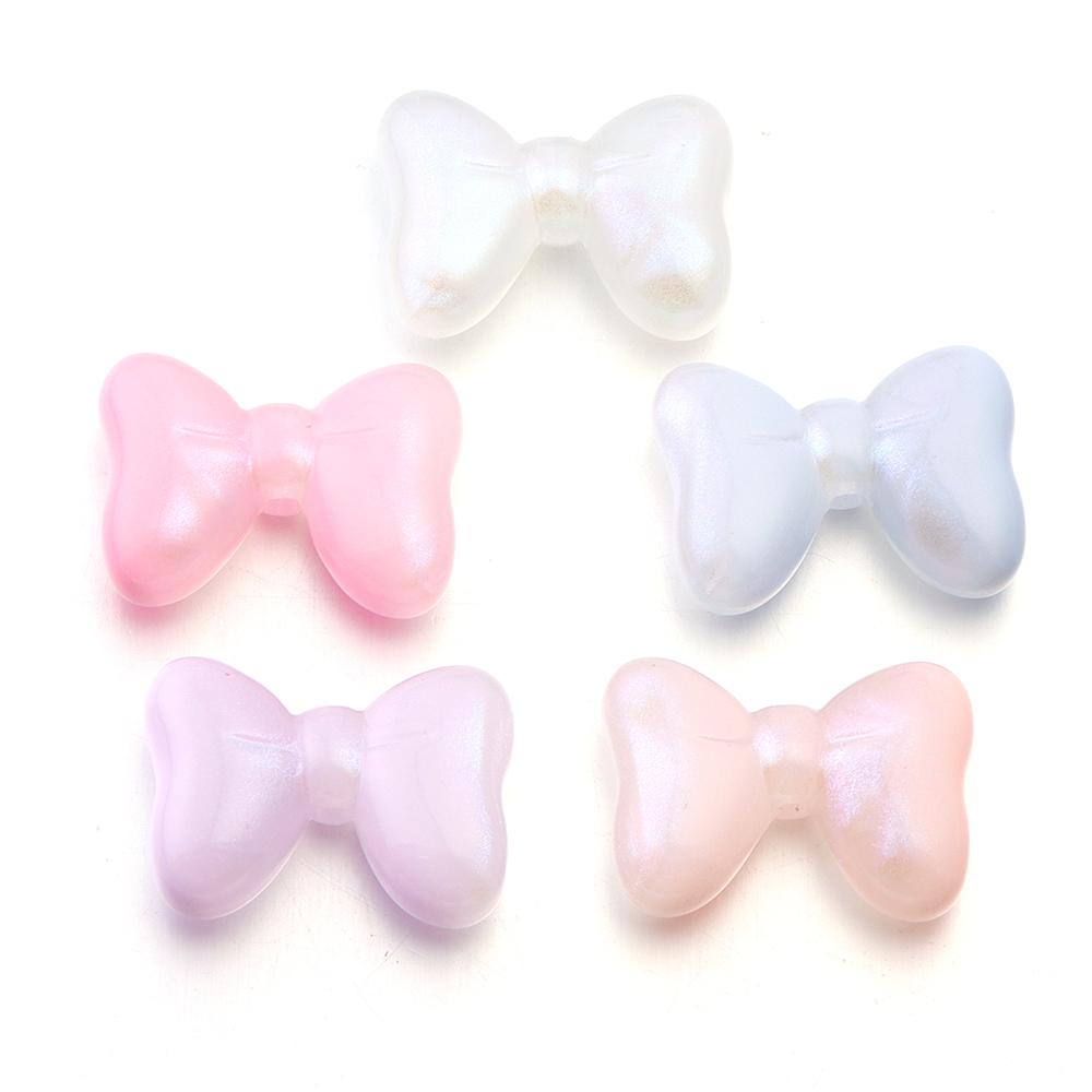 5Pcs Candy Color Bow Acrylic Beads Charms Cute Cream Color Bowknot Loose Beads for Bracelet Necklace Jewelry Making Accessories