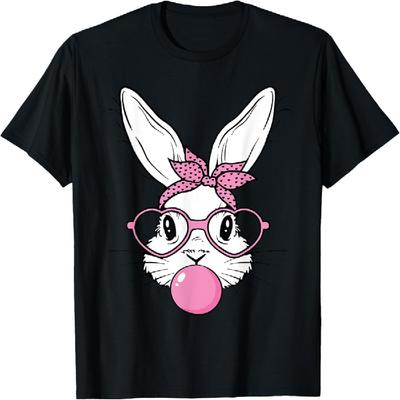 Cute Bunny Rabbit Face With Bandana Heart Glasses Easter Day T-Shirt