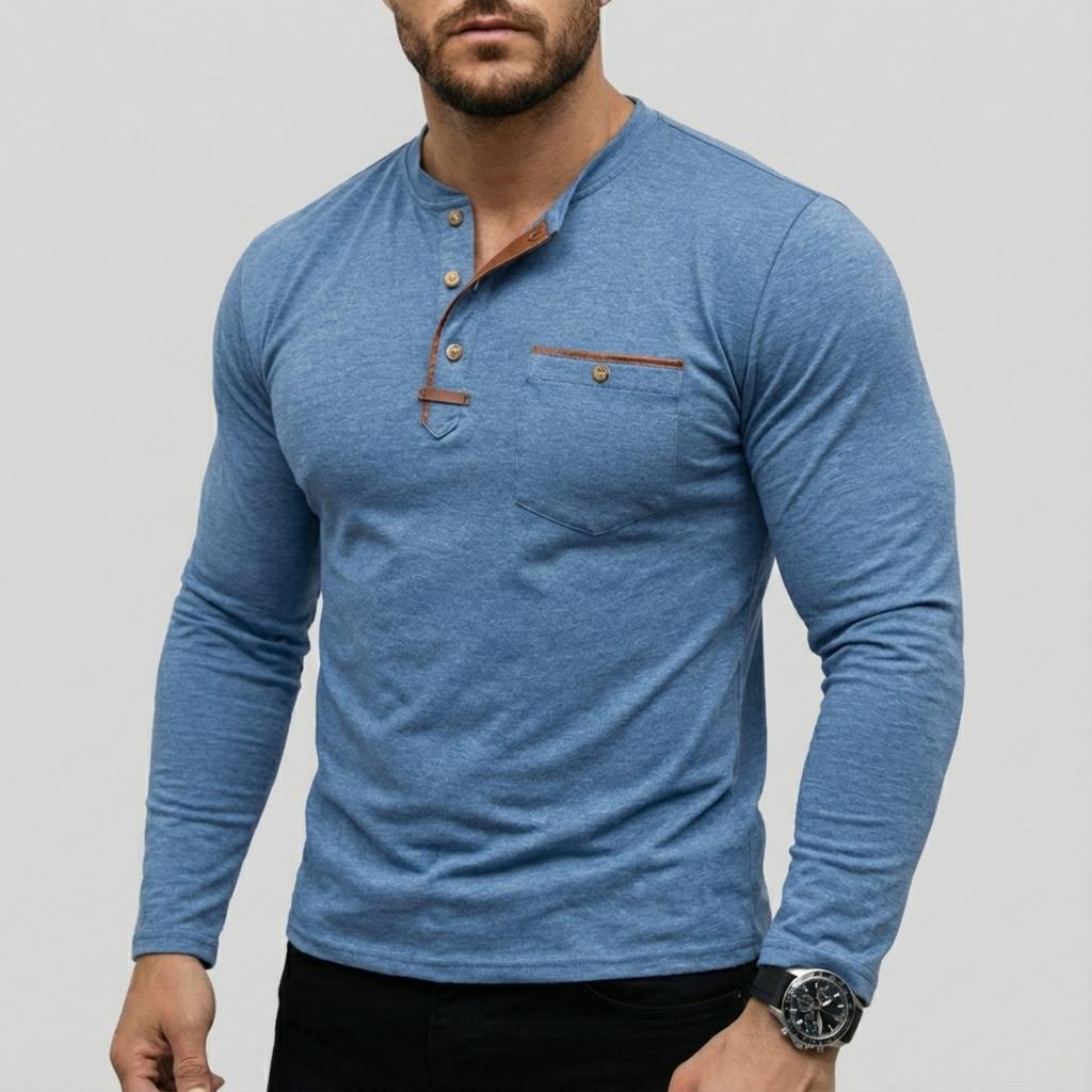 Men's casual ,color long,sleeved base layer shirt, men's button,down round,neck elastic sport top
