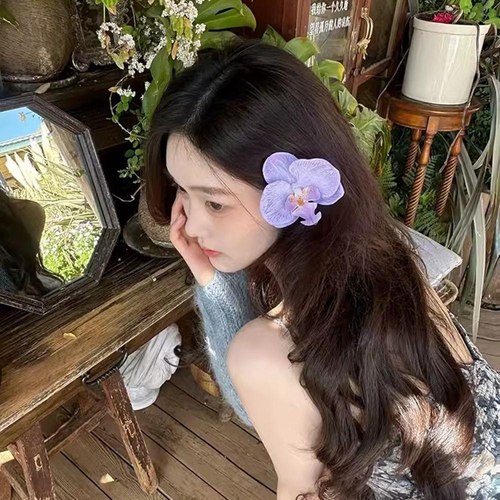 Ponytail Clip Orchid Hair Clip Bohemia Barrettes Large Shark Clip Fashion Flower Hair Claw Girl