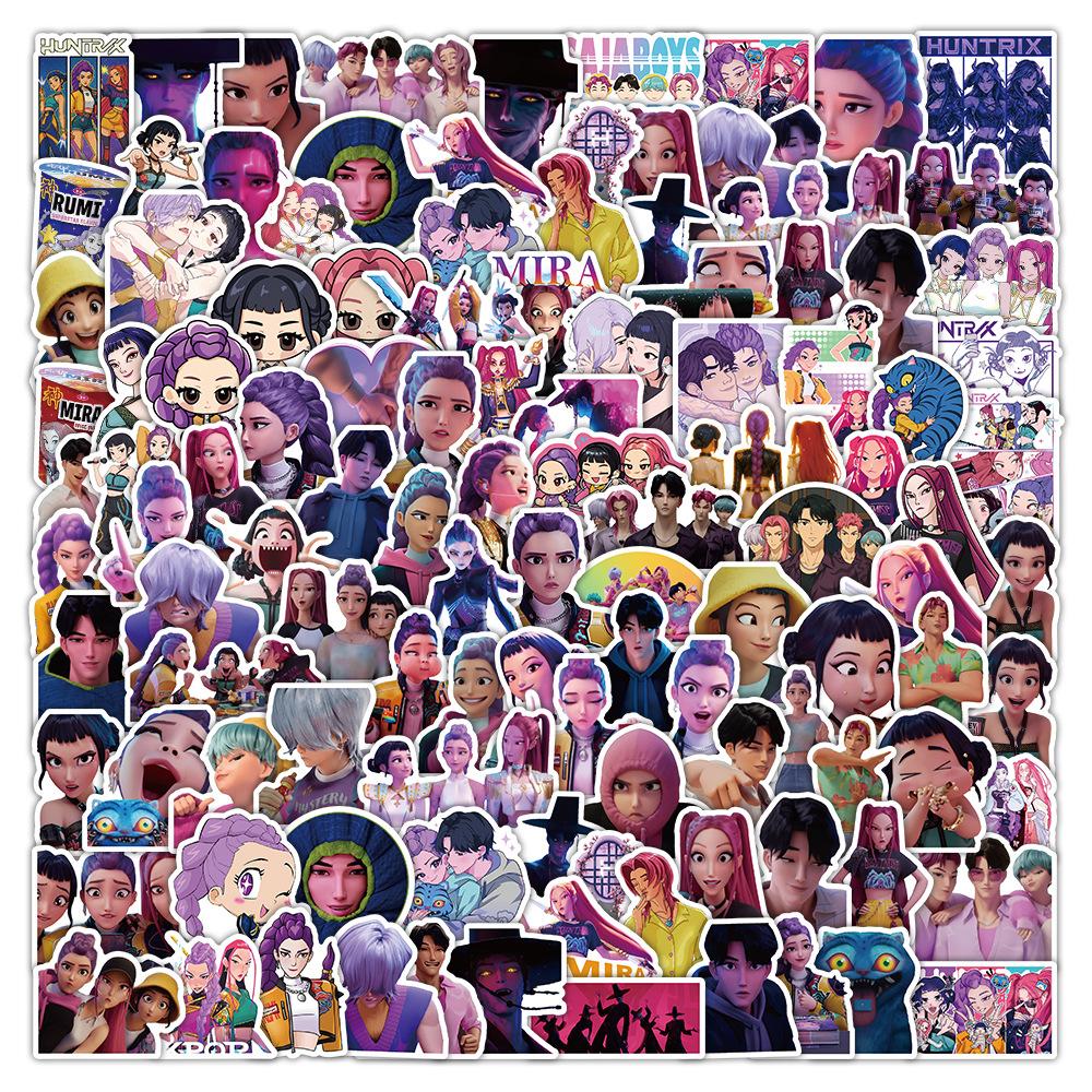 104PCS Funny Kpop Demon Hunters Anime Stickers DIY Motorcycle Bicycles Suitcases Water Bottles Kids Waterproof Sticker Toy