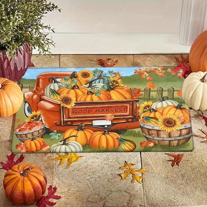 1pc Autumn Harvest Door Mat - Non-Slip, Absorbent, Machine Washable Polyester Mat with Vibrant Pumpkin and Sunflower Design, Per