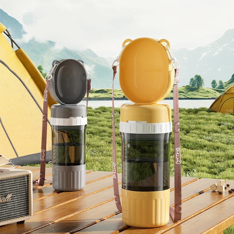 Custom 2 in 1 Portable Dog Water Bottle Pet Water Container with Food Storage Pet Travel Drinking Bowl for Dogs Pet Supplies